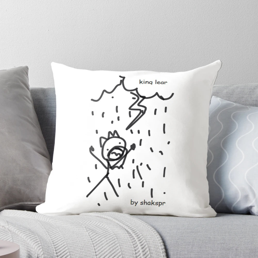 A plush, high-quality pillow featuring the iconic play "King Lear" by William Shakespeare
