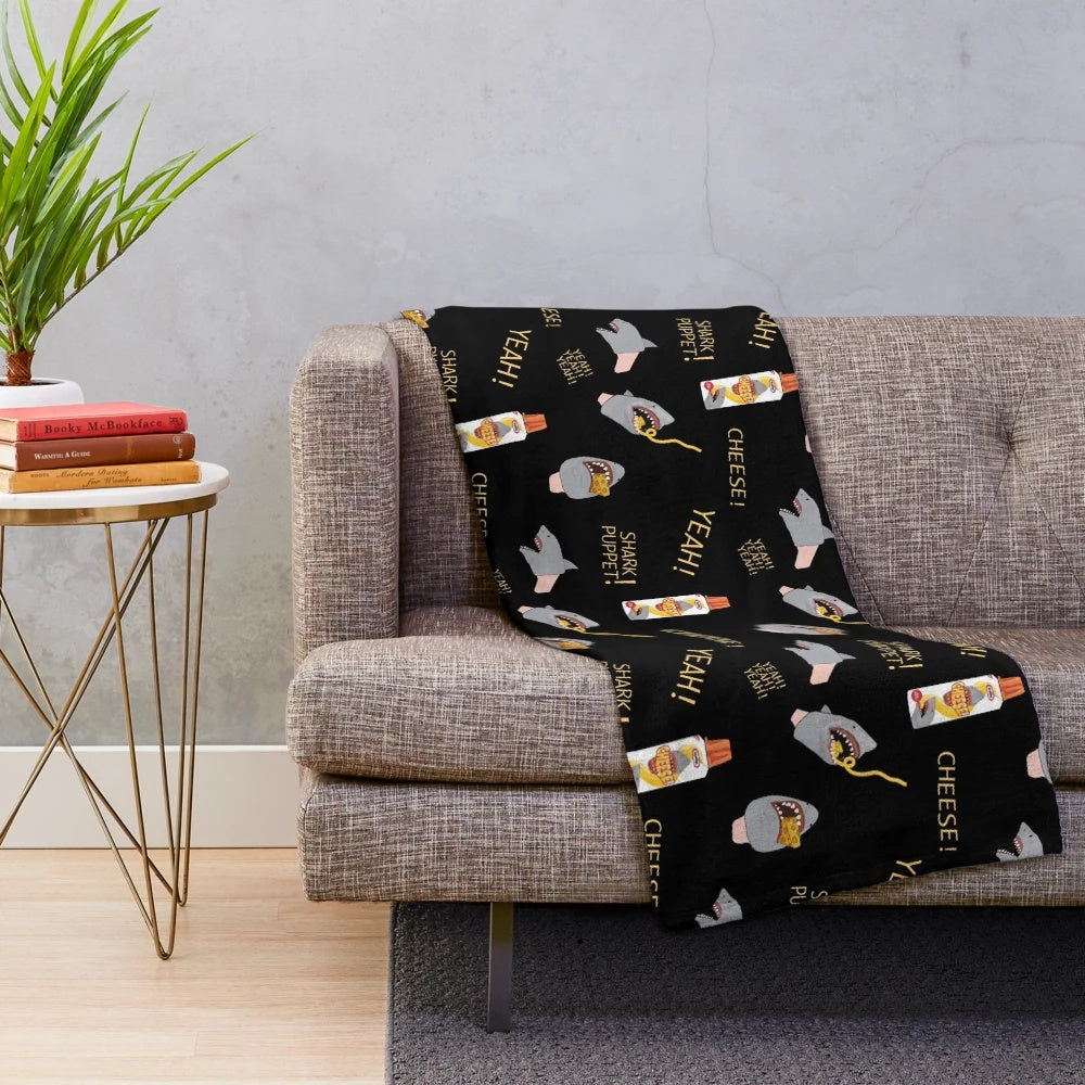 Soft, cozy plush blanket with a seamless pattern featuring a shark puppet design inspired by TikTok trends