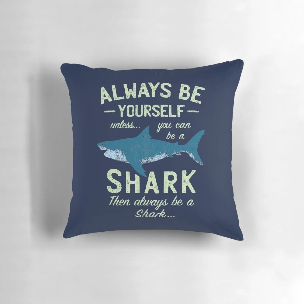 Plush shark-shaped pillow with fun, playful design