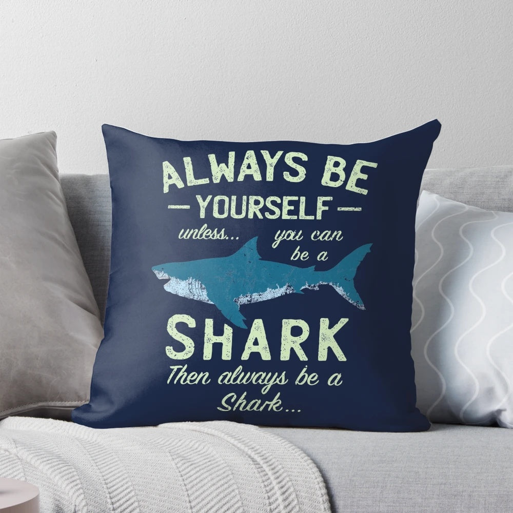 Plush shark-shaped pillow with fun, playful design