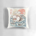 Sharkiri inspired sushi-themed throw pillow with anime-style shark, rice, and wave design