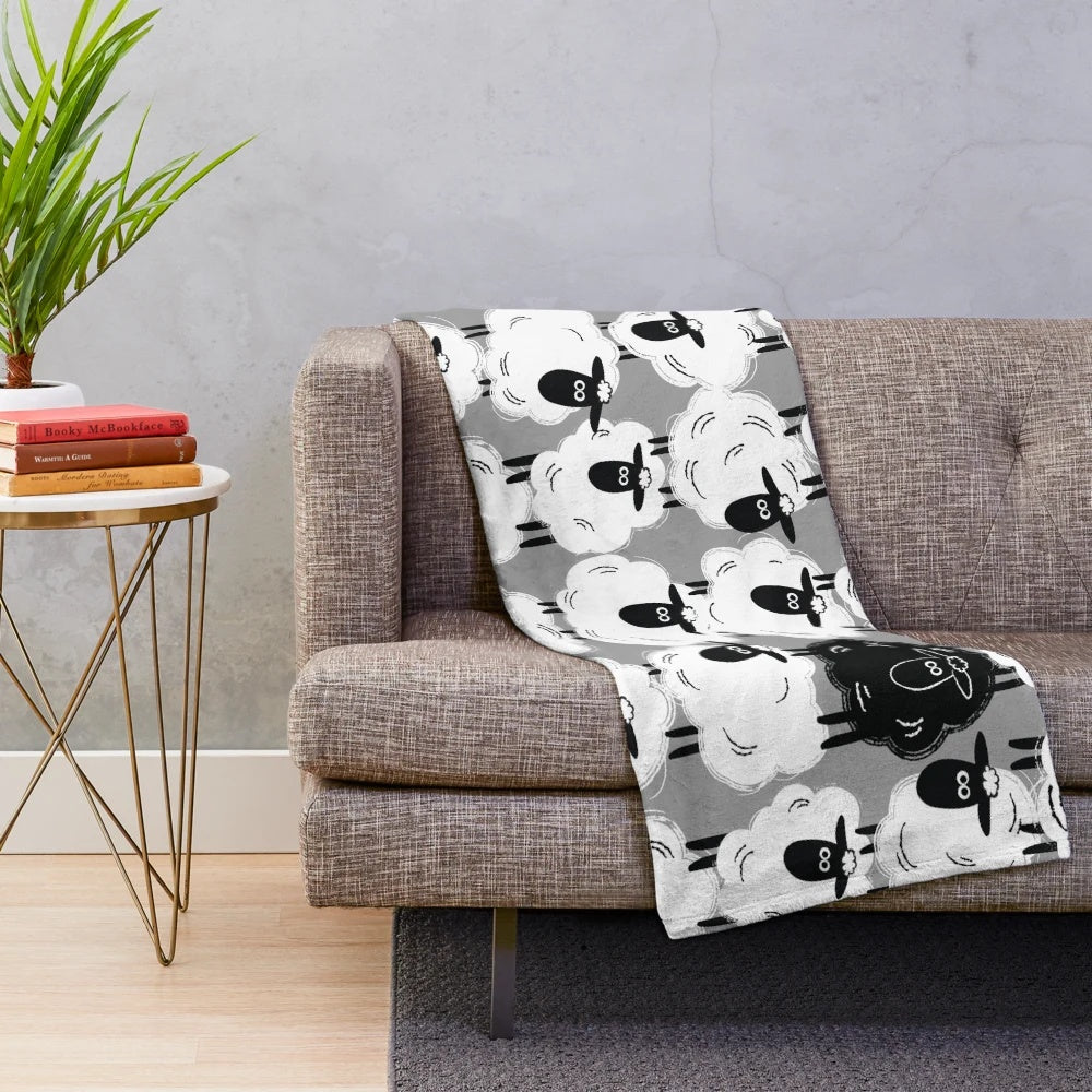 Black Sheep Plush Blanket with Cute Sheep Artwork