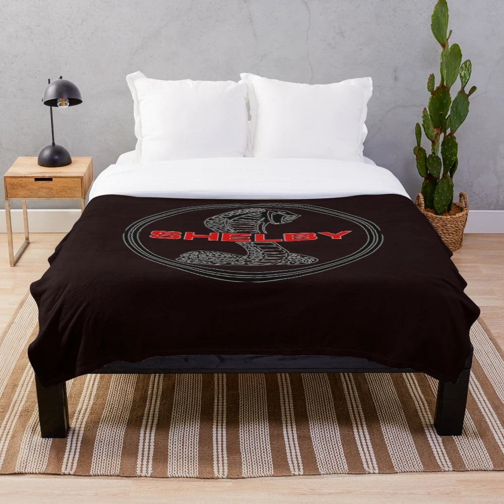 Shelby Cobra inspired plush blanket with classic car design