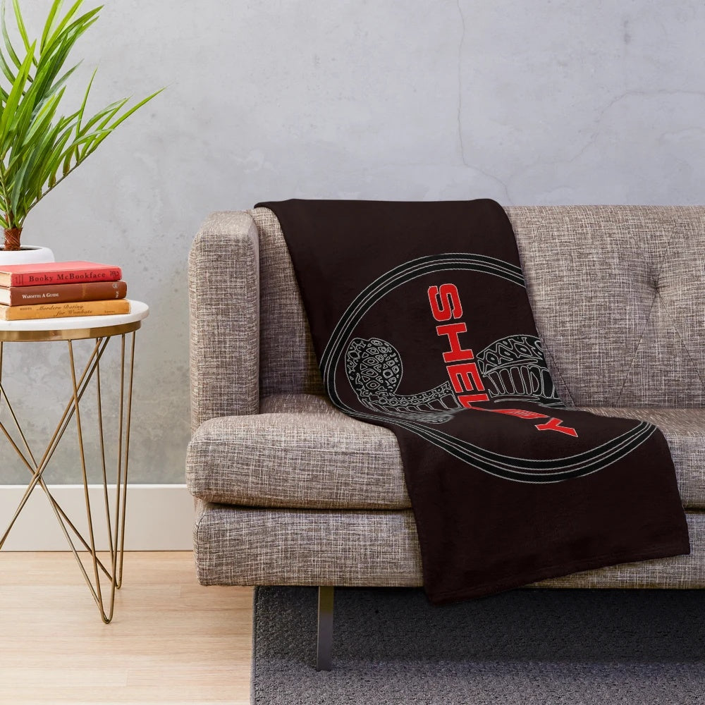 Shelby Cobra inspired plush blanket with classic car design