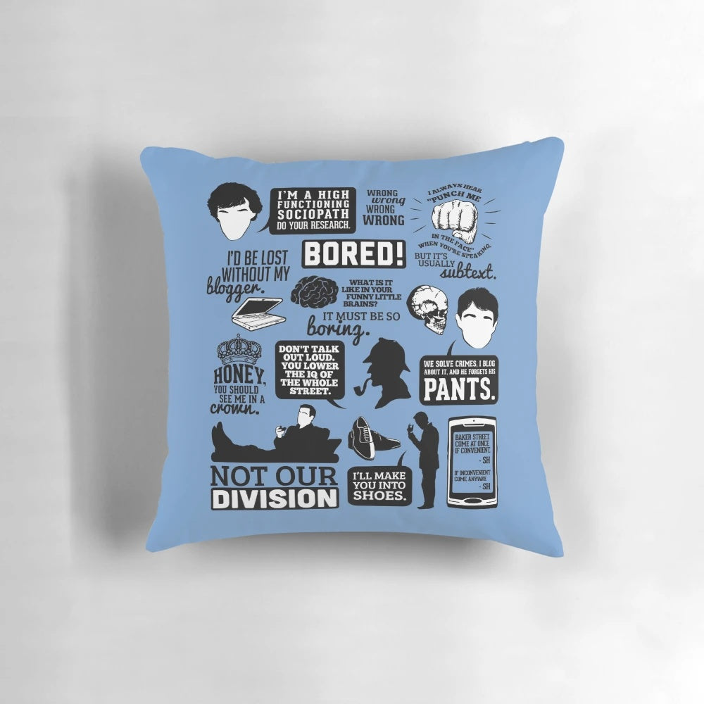 Sherlock Blogger Pillow featuring characters from the BBC television series