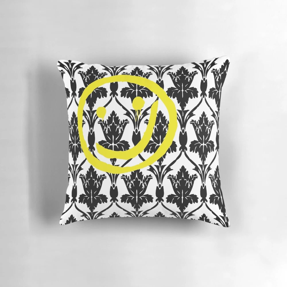 Sherlock Holmes-themed throw pillow with a smiley face wallpaper design