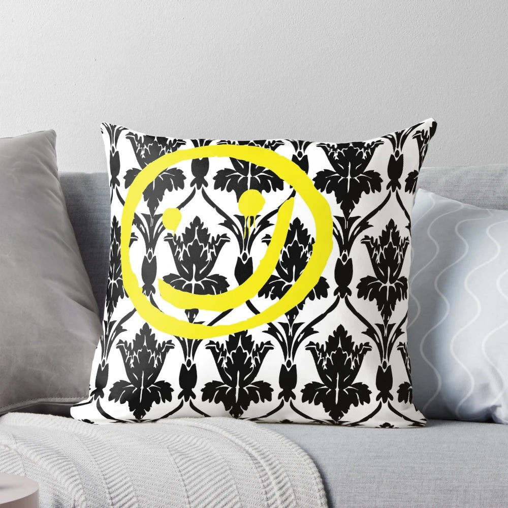 Sherlock Holmes-themed throw pillow with a smiley face wallpaper design