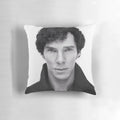 Sherlock inspired decorative pillow featuring Benedict Cumberbatch as the iconic detective Sherlock Holmes