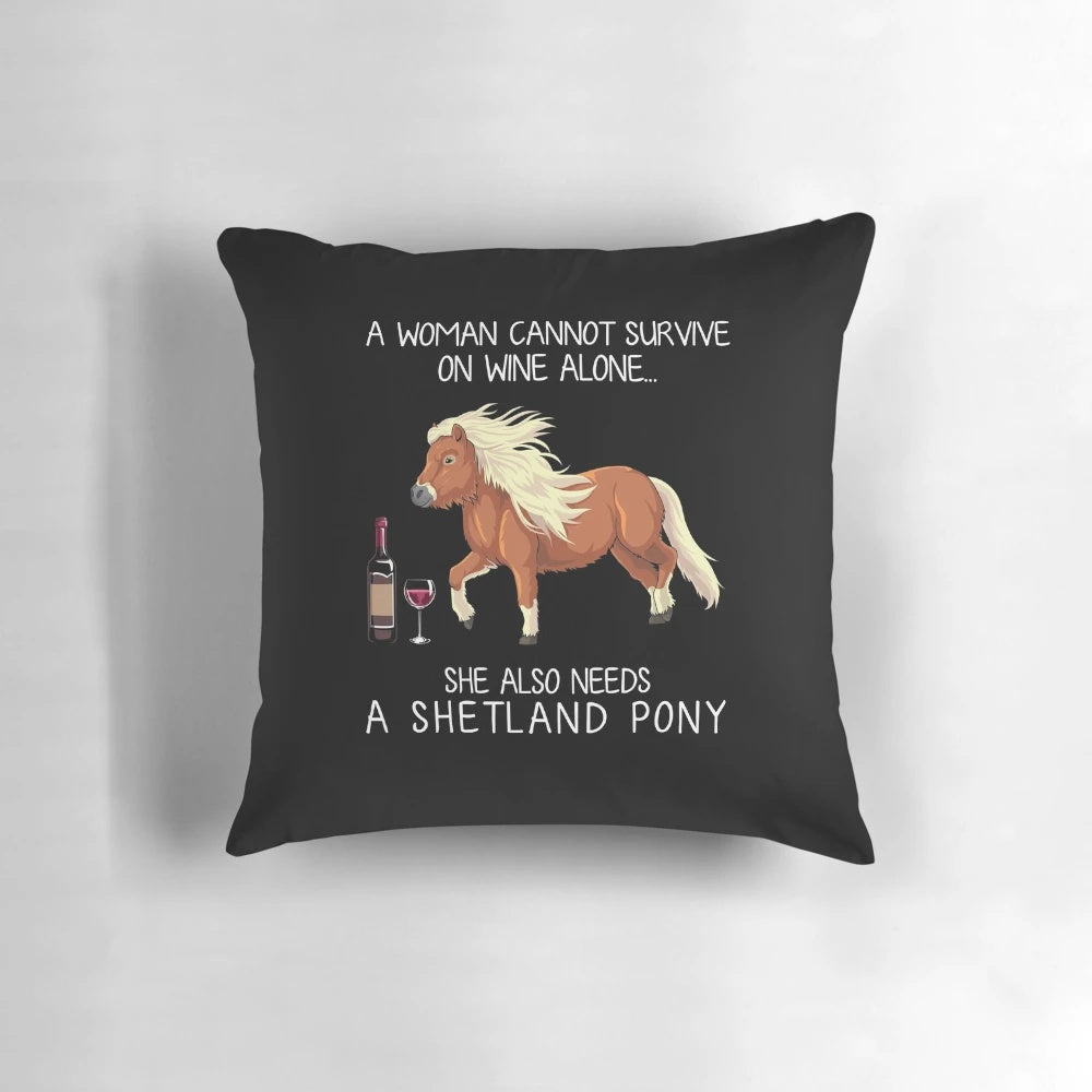 Shetland pony horse and wine themed funny decorative pillow with humorous design