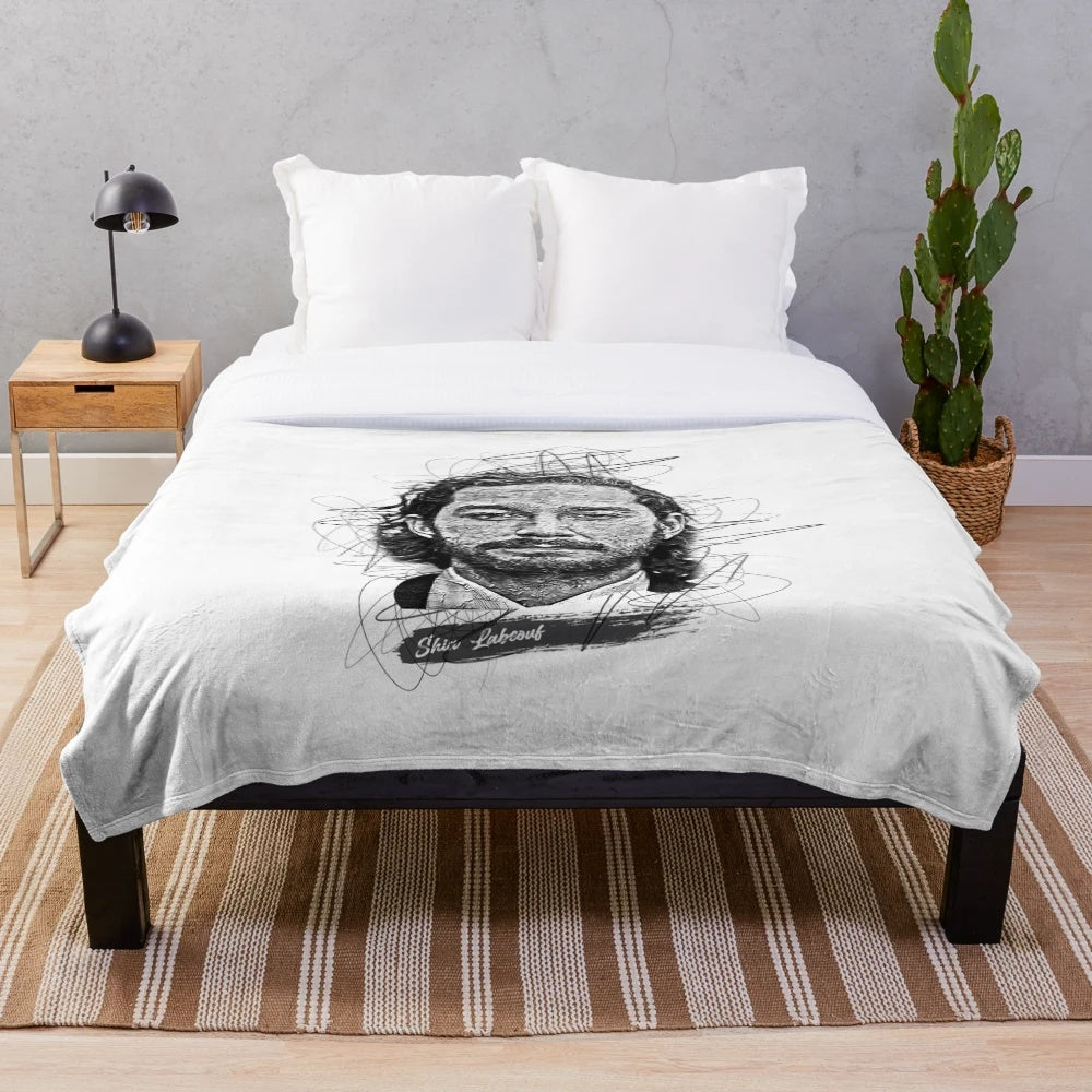 Shia Labeouf abstract sketch art design on a plush blanket