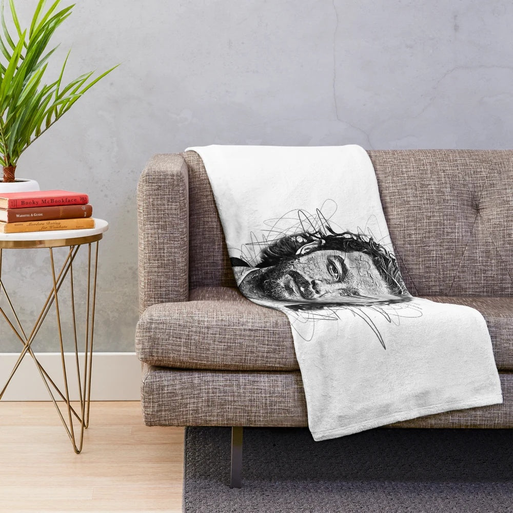 Shia Labeouf abstract sketch art design on a plush blanket