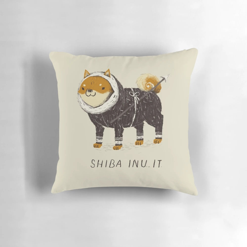 Soft, plush pillow featuring a Shiba Inu dog design in an Inuit-inspired style