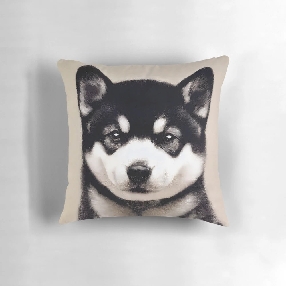 Tan, brown, and white shiba inu dog portrait in oil painting style