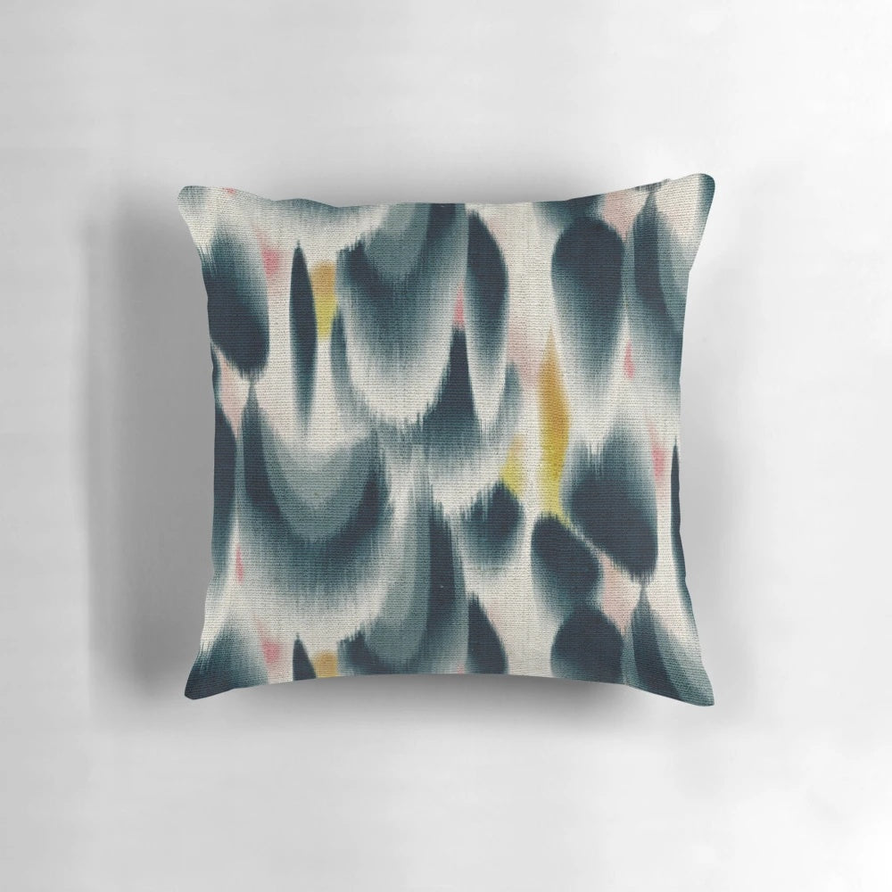 Shibori patterned pillow with indigo, watercolor, and textural design