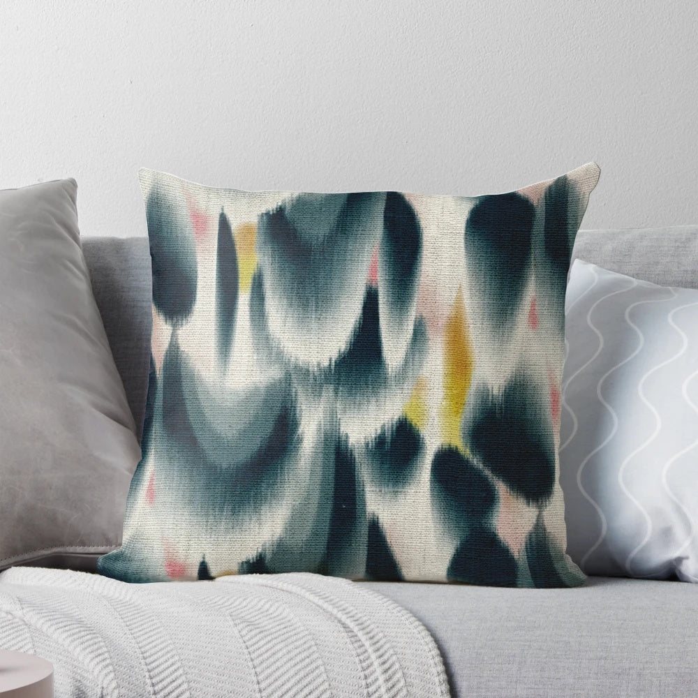 Shibori patterned pillow with indigo, watercolor, and textural design