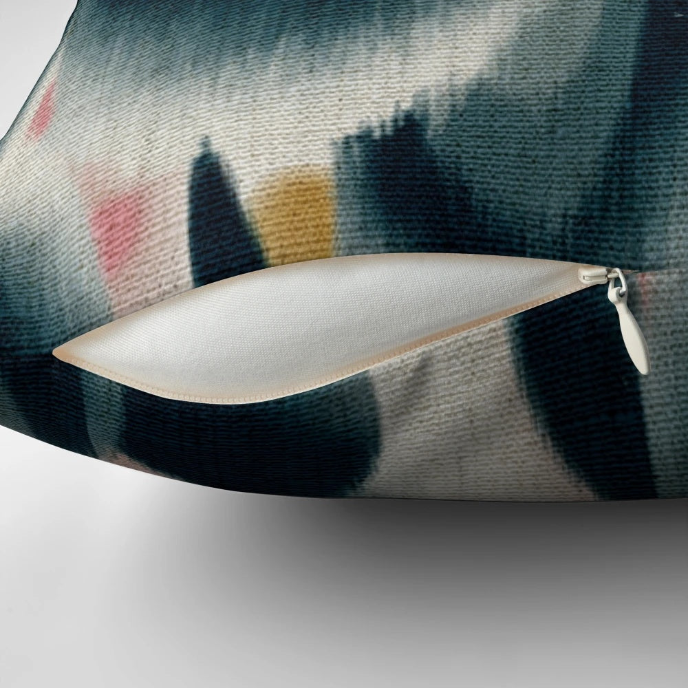 Shibori patterned pillow with indigo, watercolor, and textural design