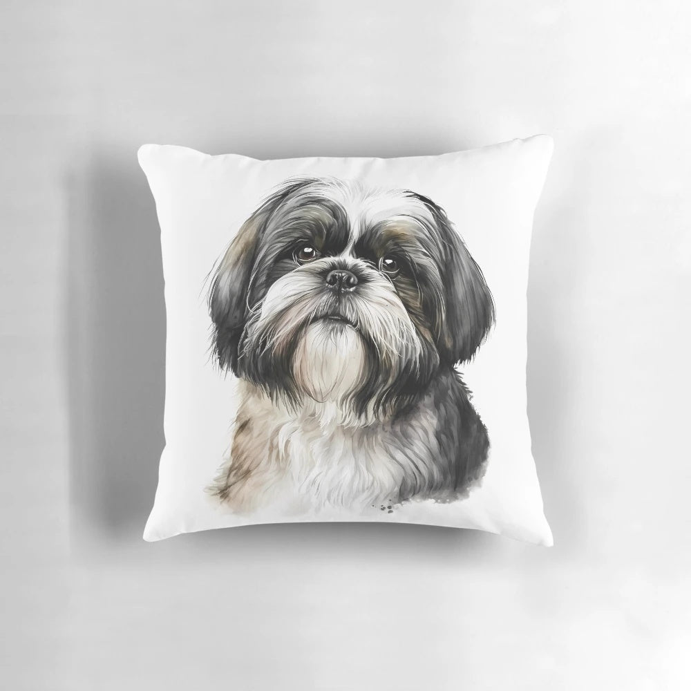 Shih Tzu dog breed watercolor portrait on a decorative pillow