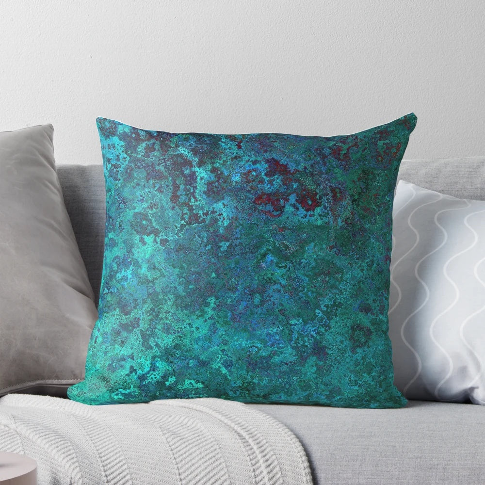 Shimmering ocean-inspired throw pillow with a textured, water-like design