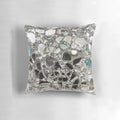 Luxurious silver glitter decorative pillow with glass and mirror accents.