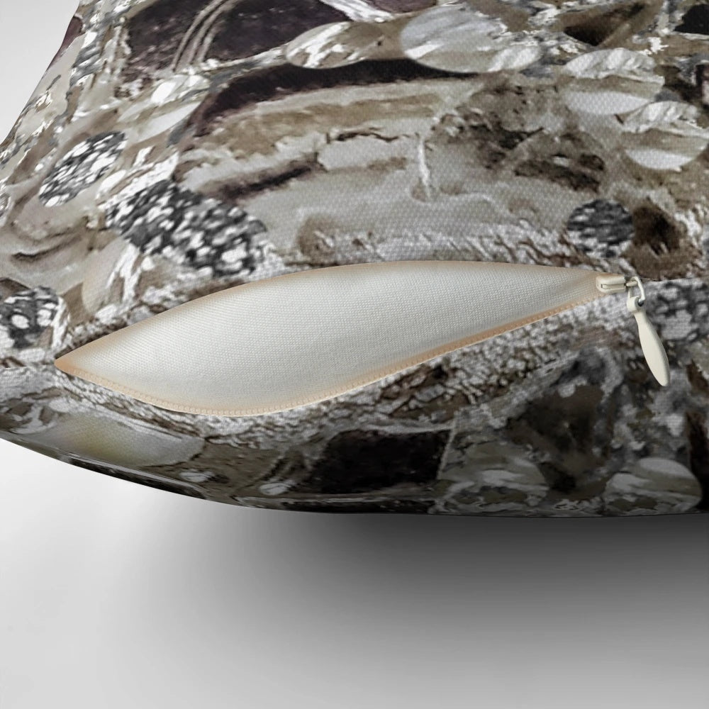 Luxurious silver glitter decorative pillow with glass and mirror accents.