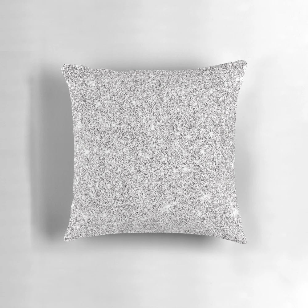 Closeup of a silver sparkle decorative throw pillow