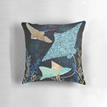 Metallic blue and gold stingray-patterned decorative pillow