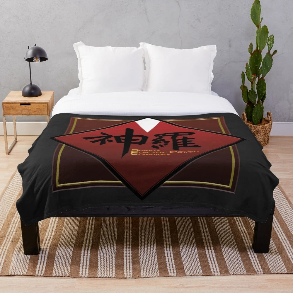Shinra Electric Power Company-inspired plush blanket featuring the iconic FF7 logo