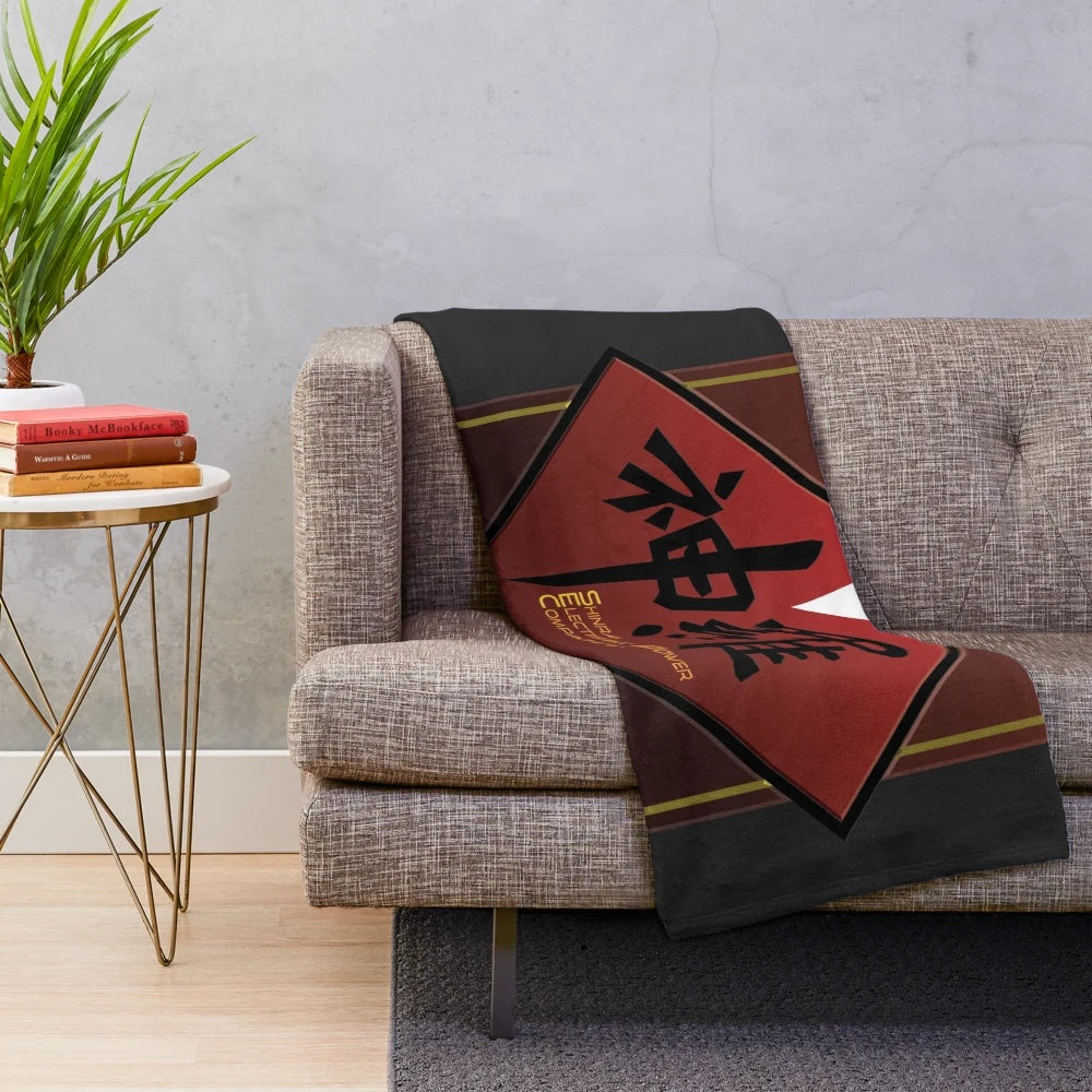 Shinra Electric Power Company-inspired plush blanket featuring the iconic FF7 logo