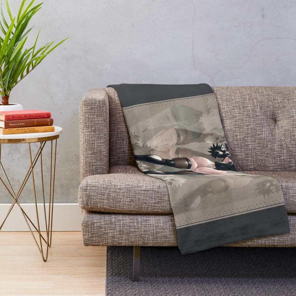 Shiny 2B inspired plush blanket with anime and gaming elements