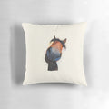 Vibrant throw pillow featuring Shirley MacArthur's 'Happy Dave' horse painting, perfect for equestrian home decor.