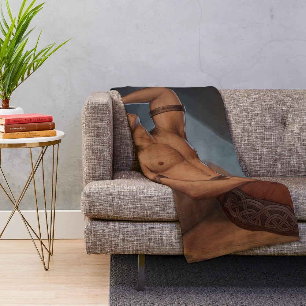 Shirtless male fantasy character plush blanket featuring the Archdruid from Baldur's Gate