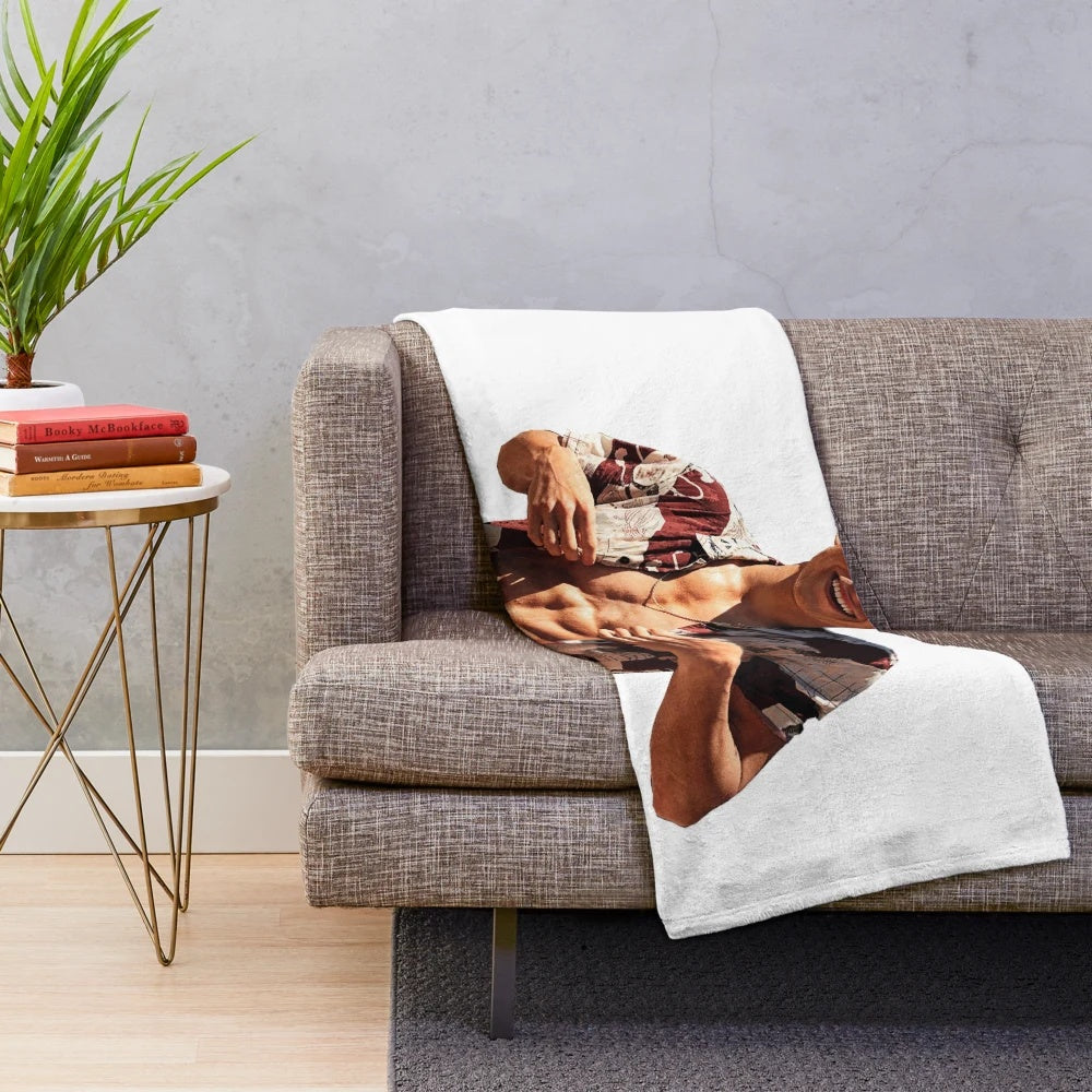 Shirtless Tom Holland inspired plush blanket with abs and smiling design