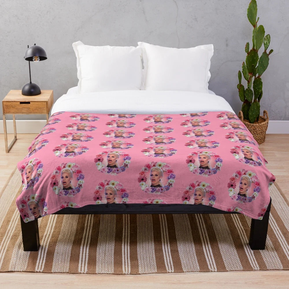 Shocked Katya Zamolodchikova inspired plush blanket featuring RuPaul's Drag Race stars