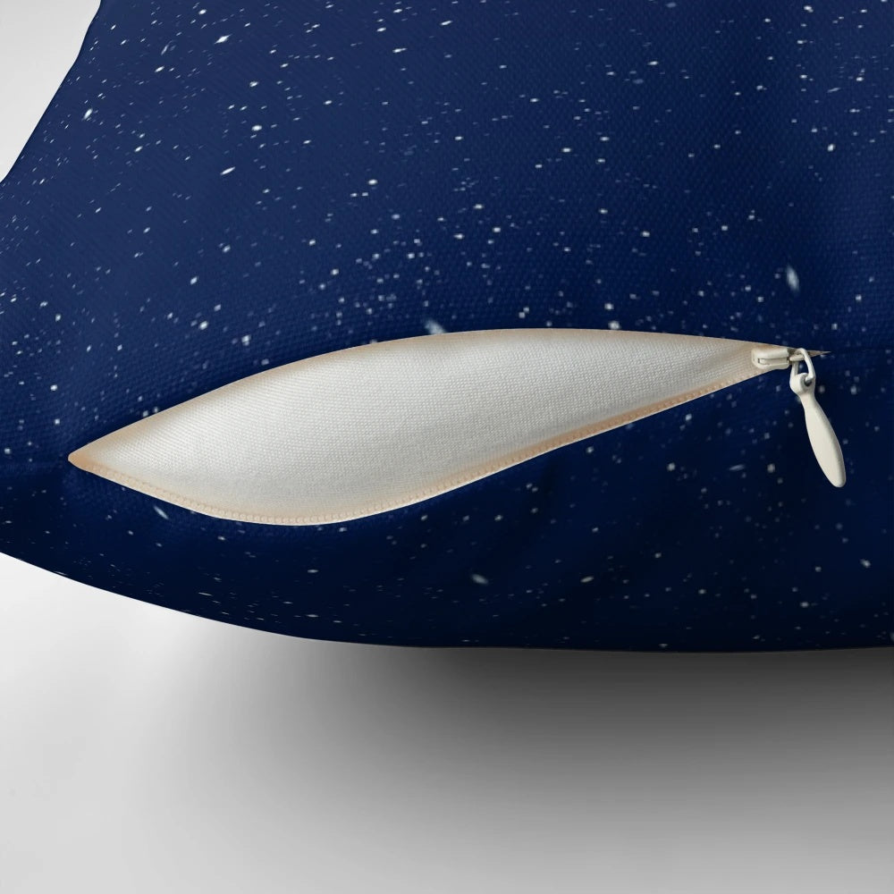 Shooting Star Pillow with a blue night sky and twinkling silver stars