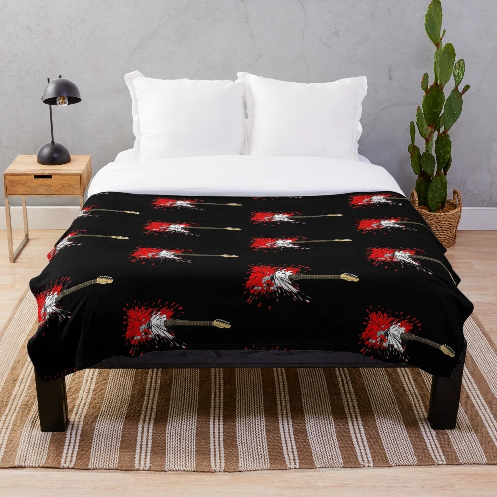 Shredding Telecaster electric guitar plush blanket with comic book style art