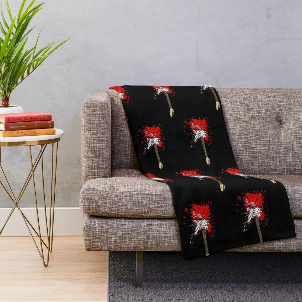 Shredding Telecaster electric guitar plush blanket with comic book style art