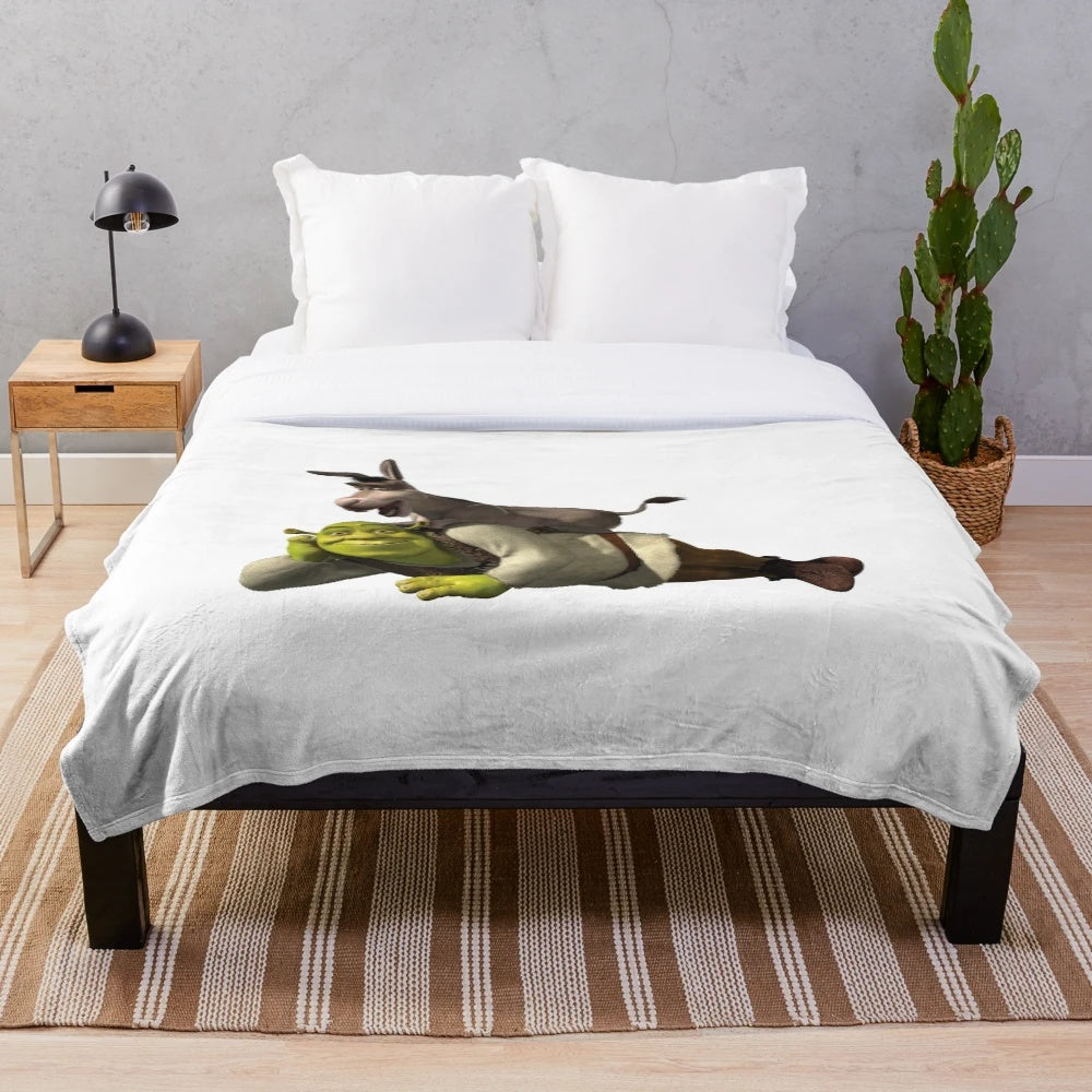 Shrek and Donkey plush blanket featuring the beloved characters from the popular Shrek movies