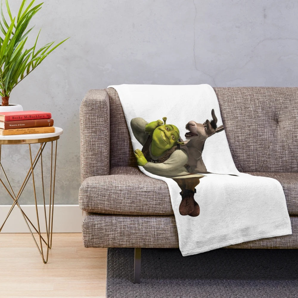 Shrek and Donkey plush blanket featuring the beloved characters from the popular Shrek movies
