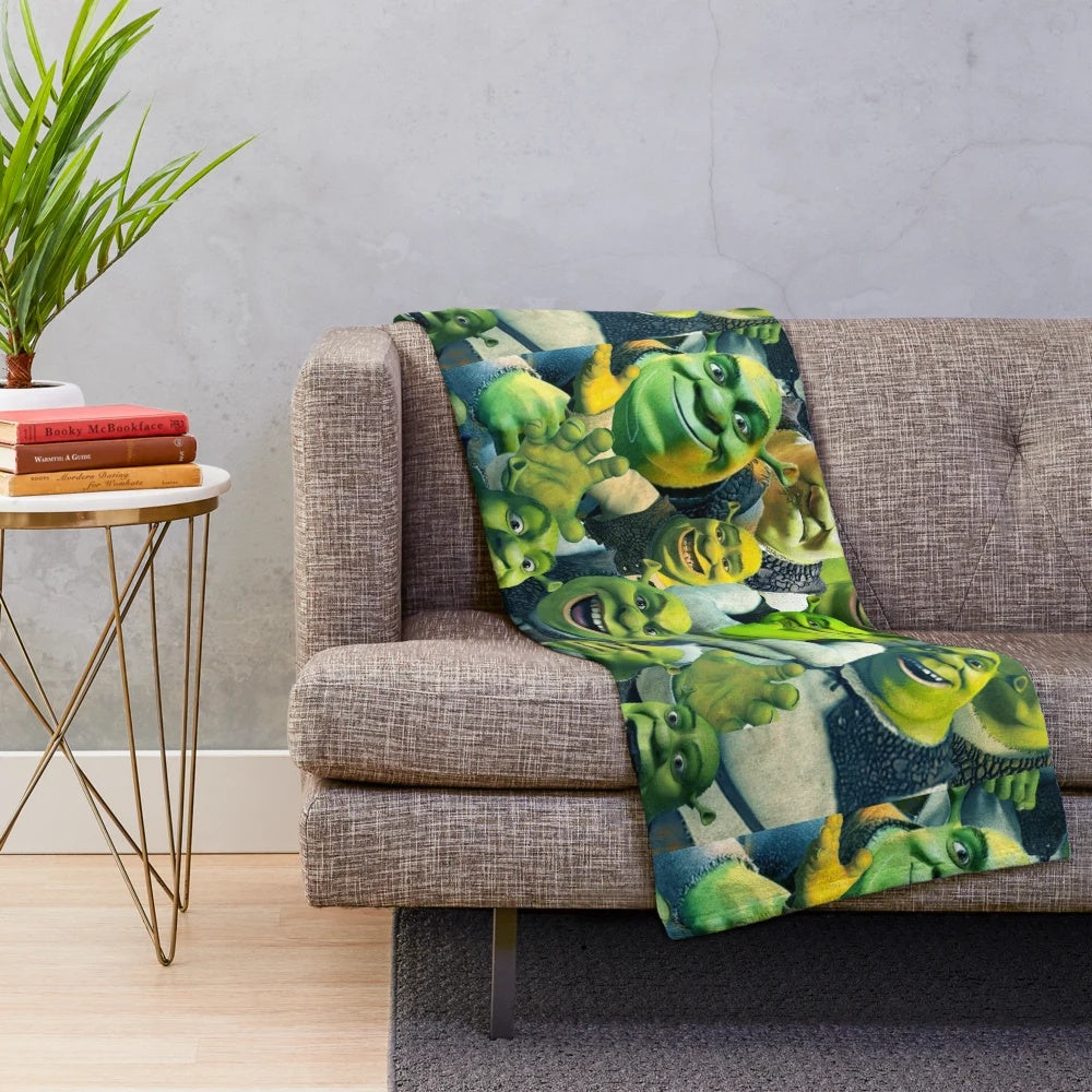 Shrek-inspired collage design printed on a soft, plush blanket