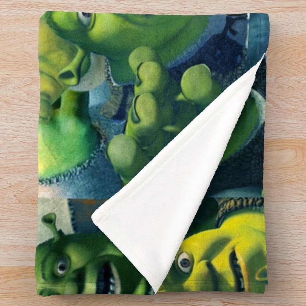 Shrek-inspired collage design printed on a soft, plush blanket