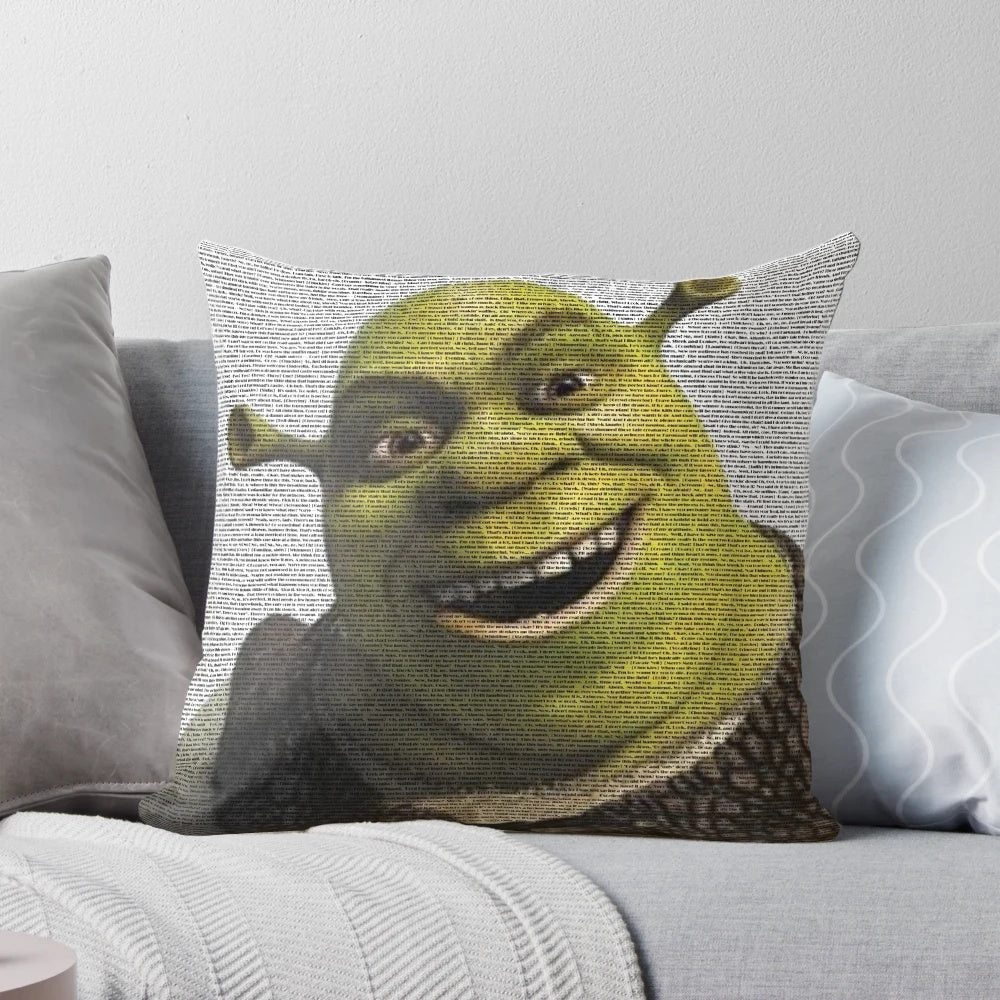 Shrek-Inspired Comedic Movie Script Pillow featuring iconic quotes and characters