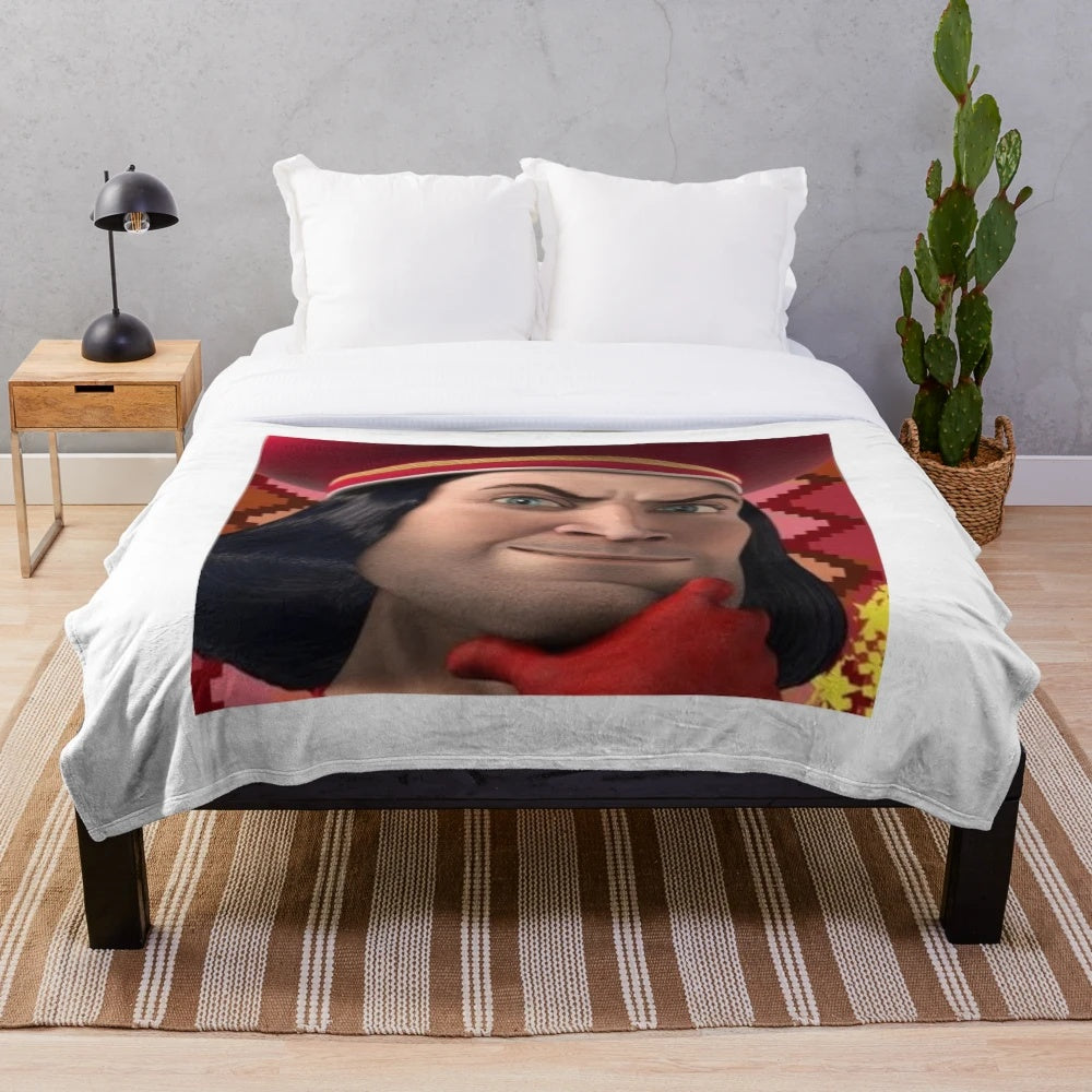 Lord Farquaad plush blanket from Shrek, featuring the iconic villain character