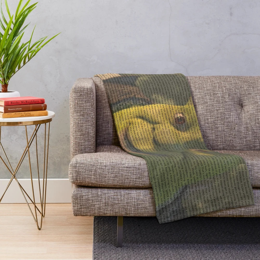 Shrek-inspired plush blanket featuring a funny, meme-worthy design