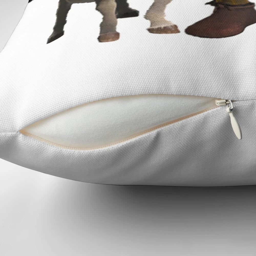 Plush pillow featuring characters from the Shrek movie franchise, including Shrek, Puss in Boots, and Donkey