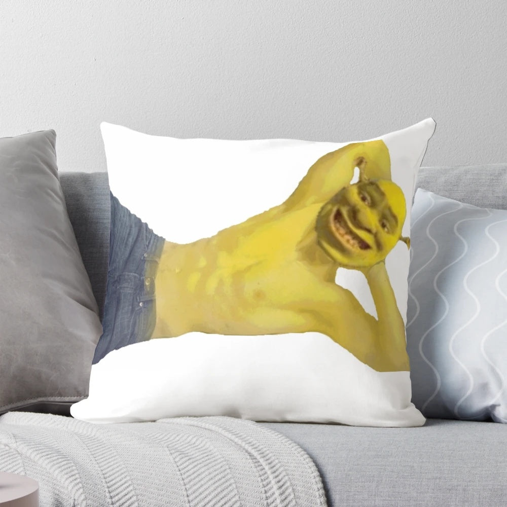 Shrek-themed parody pillow with humorous design