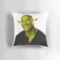 Shrek-inspired throw pillow featuring Dwayne "The Rock" Johnson for a fun, pop culture-themed home accent.