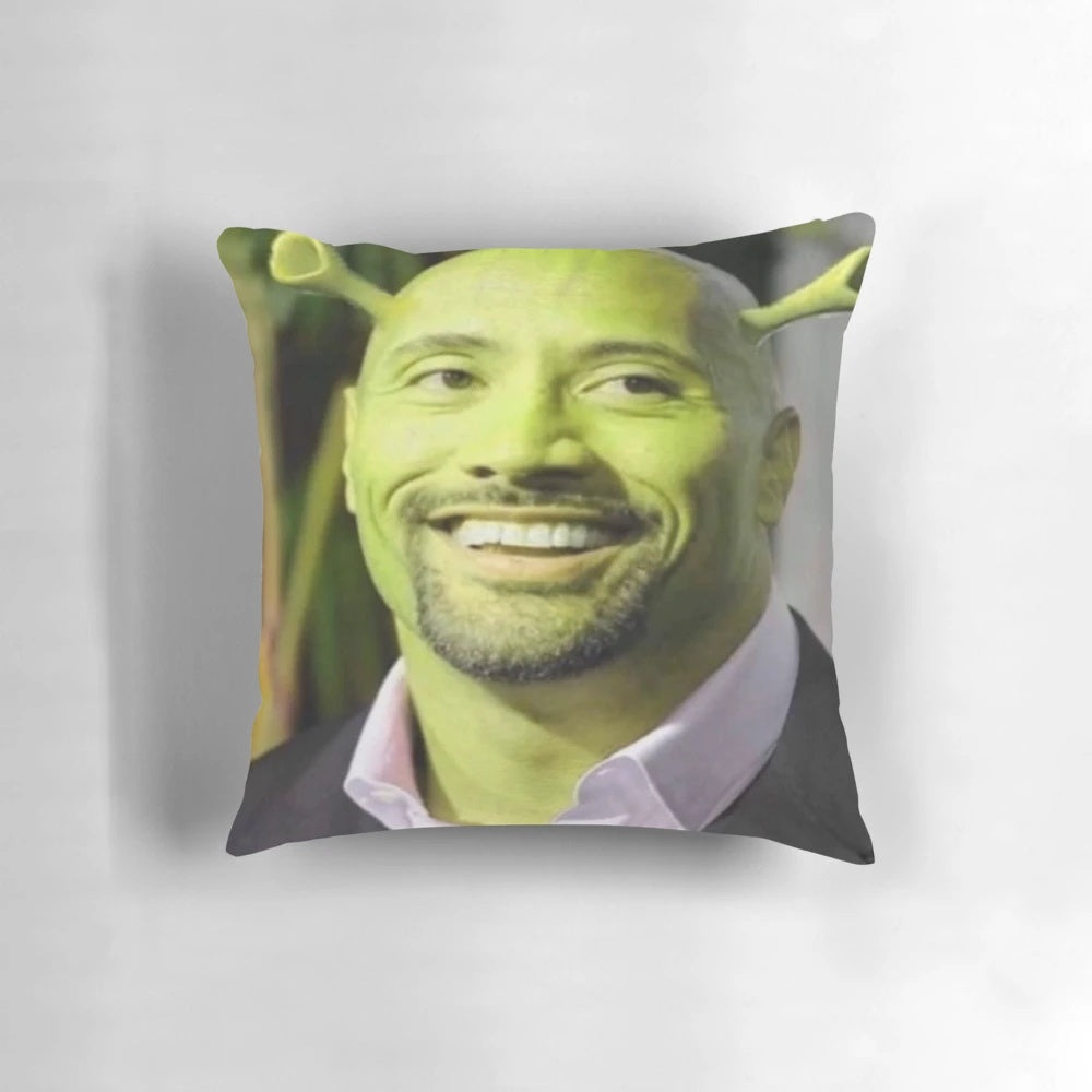 Shrock-inspired novelty pillow with fun, pop culture design