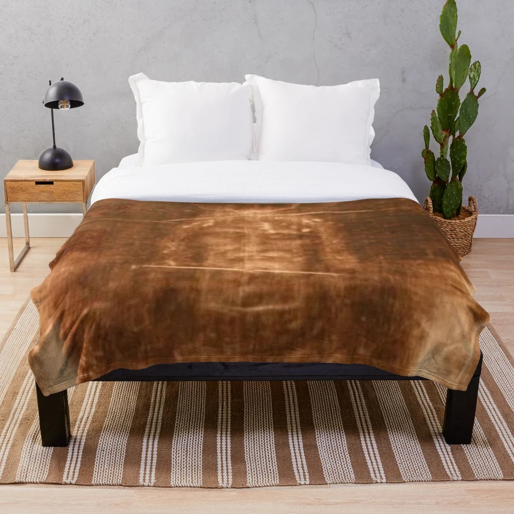 Shroud of Turin inspired plush blanket featuring Jesus Christ