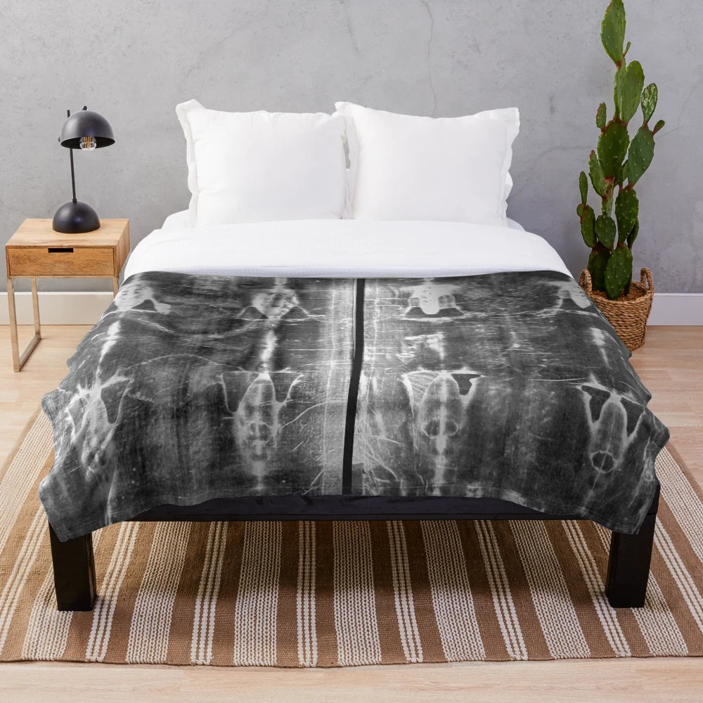 Shroud of Turin inspired plush blanket for Easter