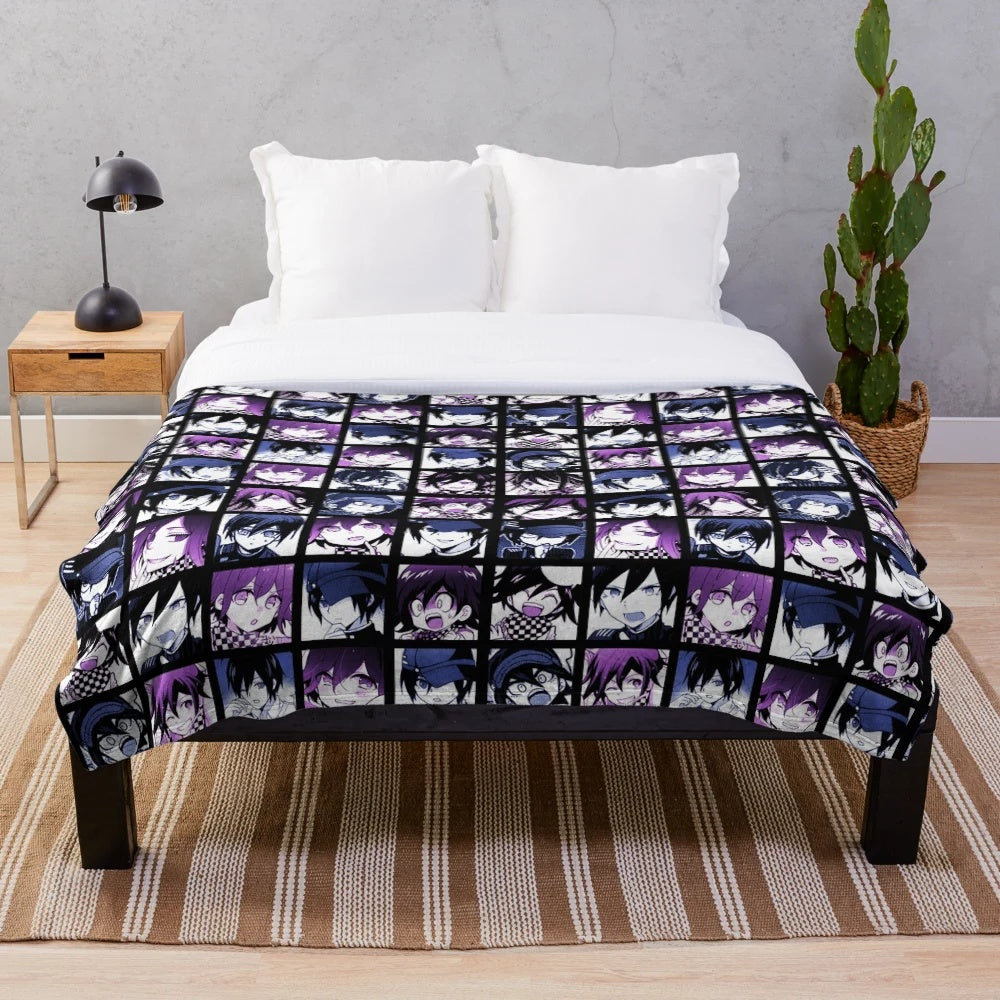 Shuichi and Kokichi inspired plush blanket with purple and blue colors